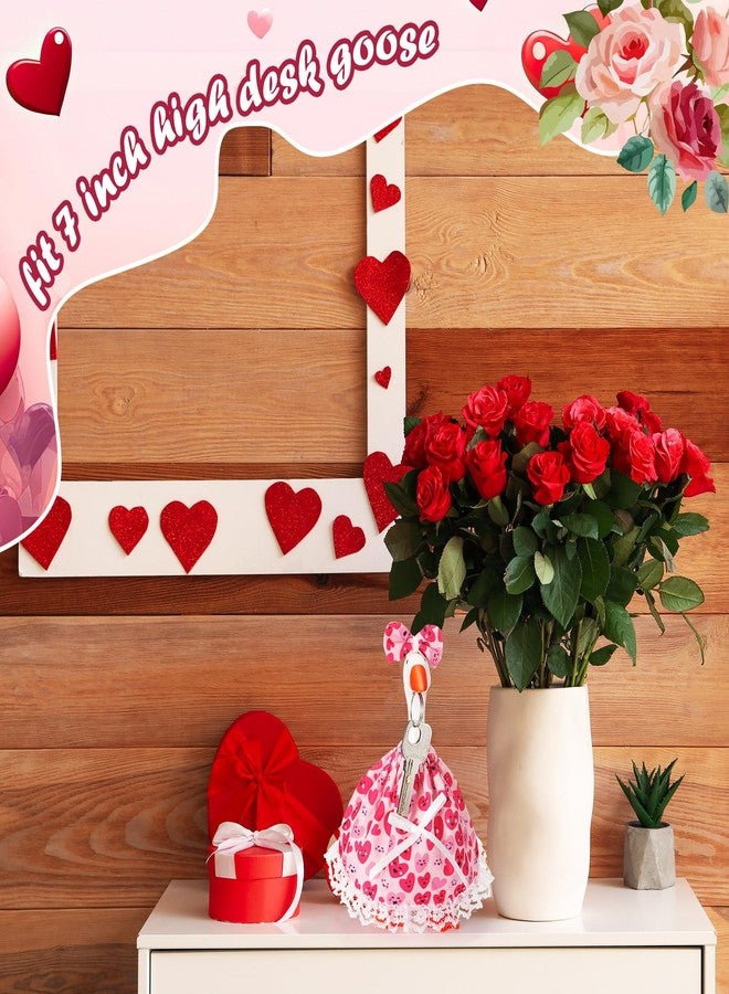 Simlakey 1 Set Valentines Day 7 Inch Mini Desk Goose Outfits Romantic Dress and Bow Hat Desk Goose Costume for Duck Statue Decor (Smiling) - Image 5